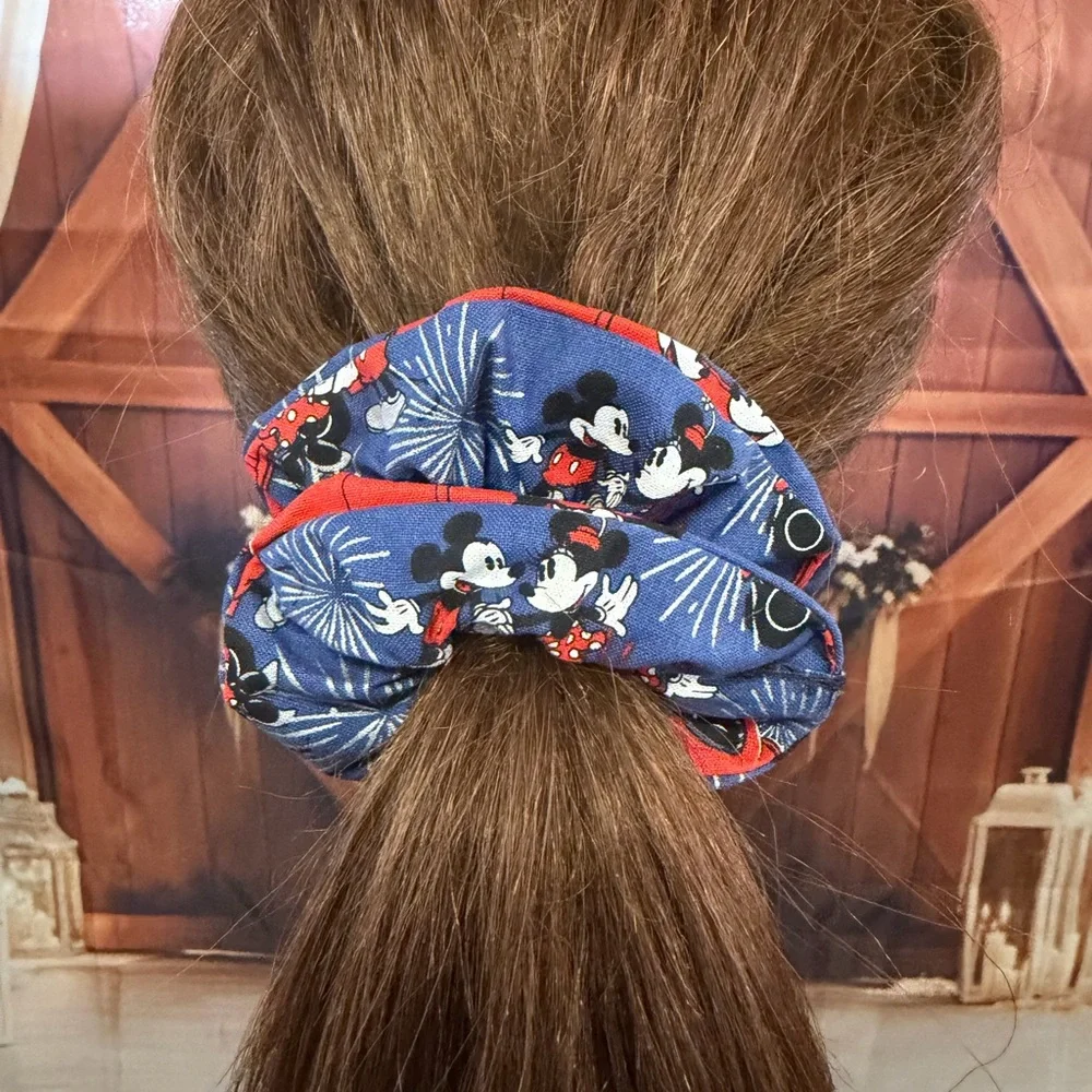 Handmade Disney Red and Blue Mickey Mouse Scrunchie